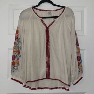 Sundance Cream Boho Floral Embroidered Top